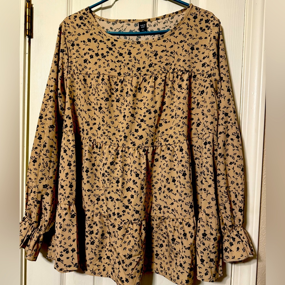 SHEIN Brown Tan Relaxed Pleated Blouse